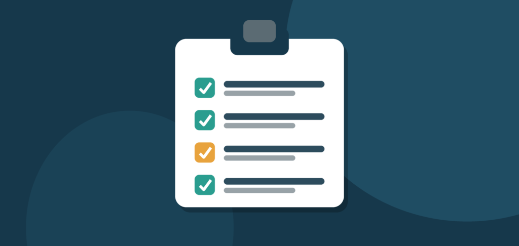 Flat illustration of a checklist clipboard with green checkmarks