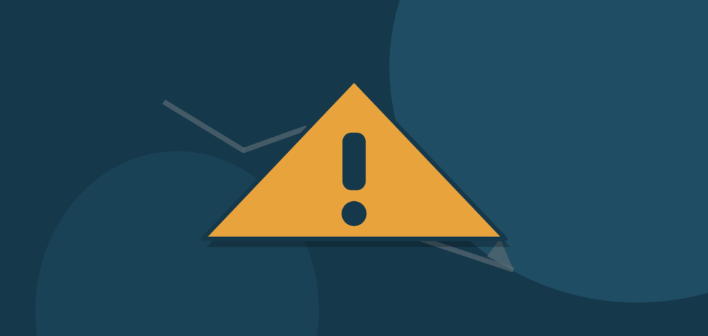 Flat illustration of a warning triangle with a downward trend line